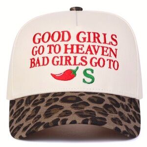 “Good Girls Go to Heaven, Bad Girls Go to Chilis” Trucker Hat Leopard SnapBack